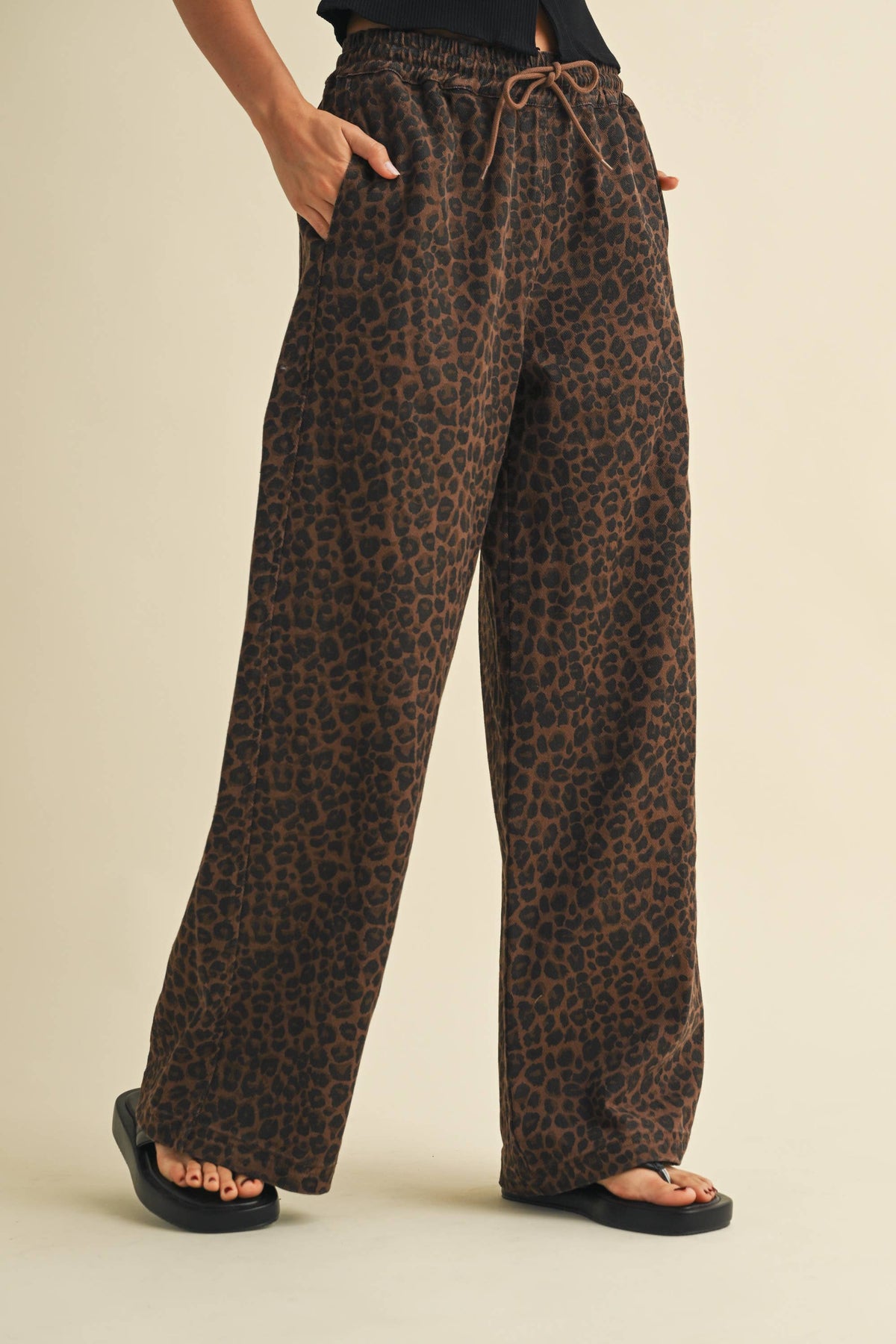 Leopard Print Wide Denim Track Pant