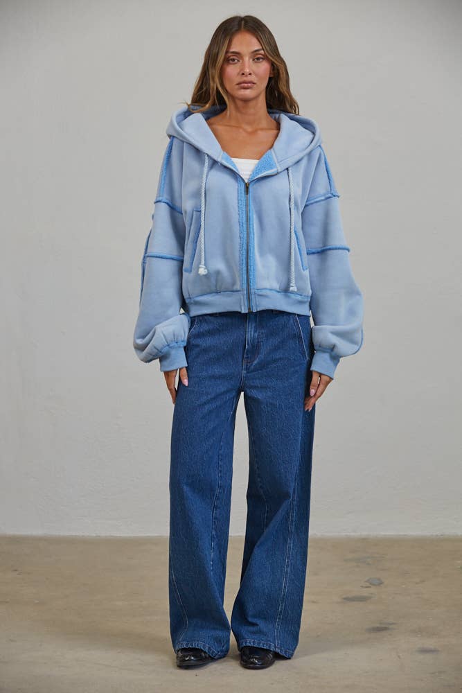Raw Edge Wash Oversized Zip Hoodie