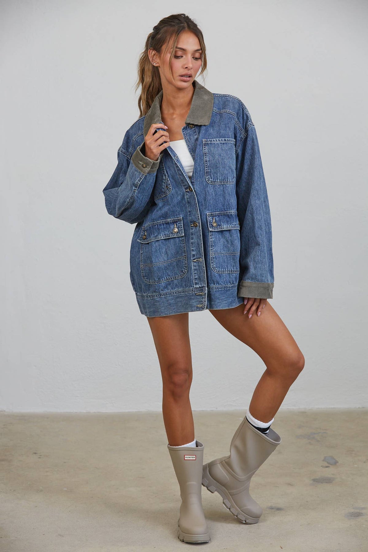 Contrast Collar Denim Barn Jacket
