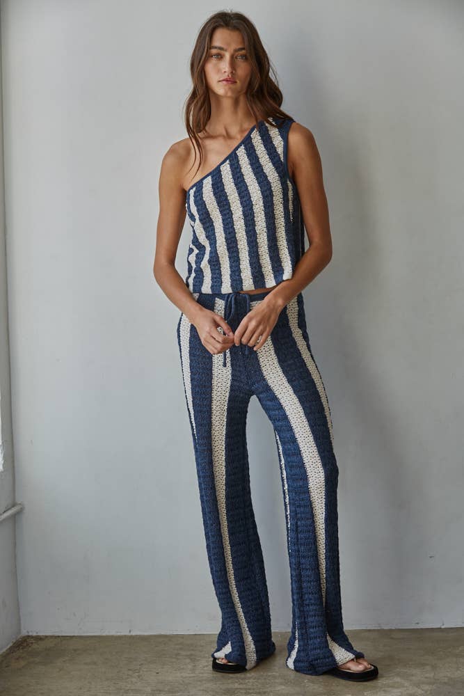 Knit Sweater Striped Straight Leg Pants