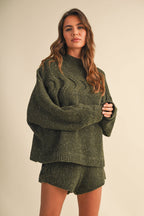 Oversized Cable Detail Sweater Top and Short Set
