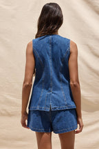 Denim Button Vest Top & Wide Short Set