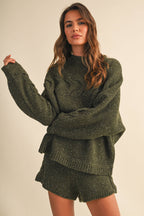 Oversized Cable Detail Sweater Top and Short Set