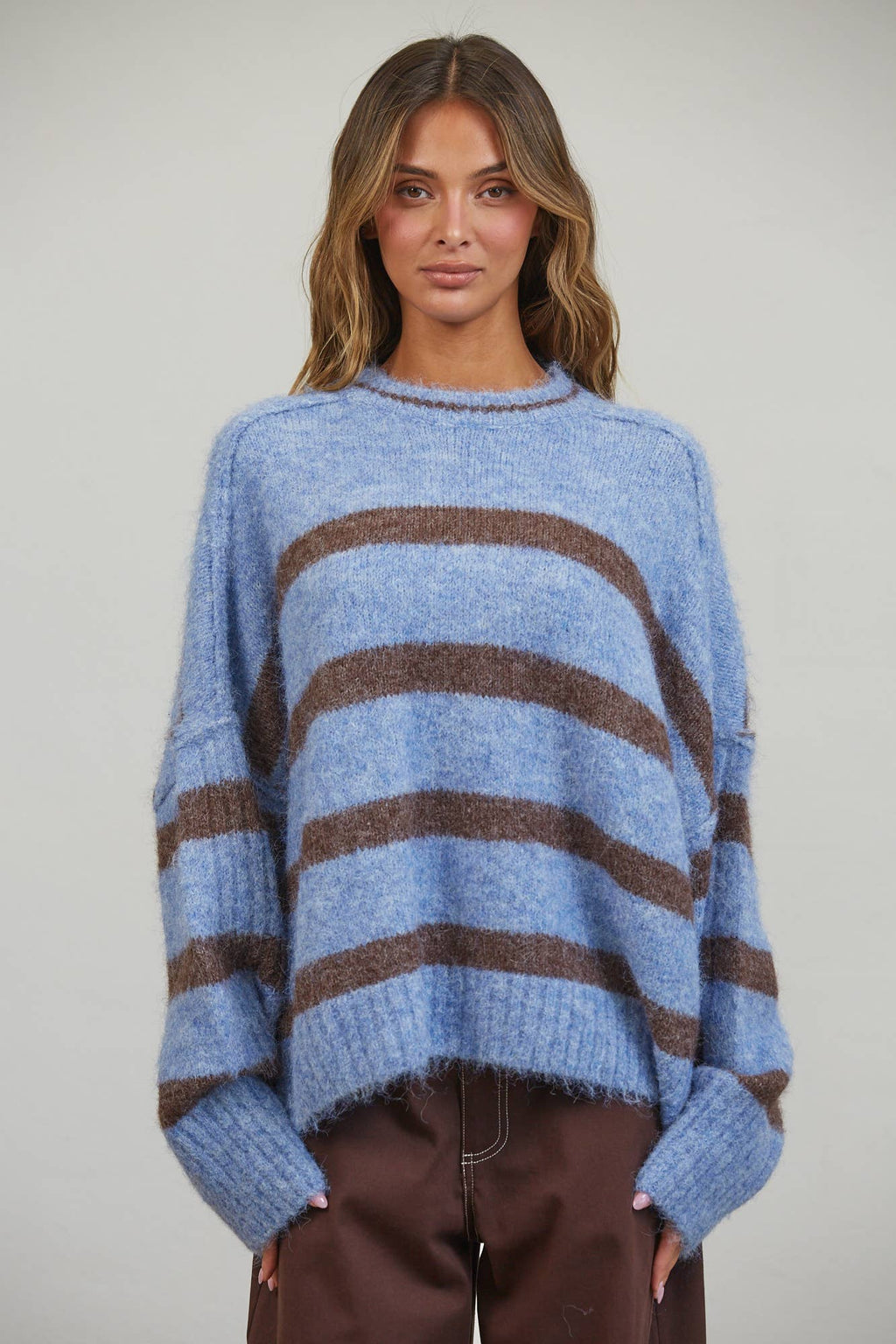 Fuzzy Boyfriend Fit Stripe Sweater