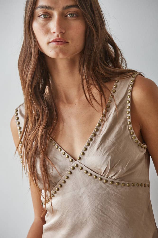 Woven Polyester Satin V-Neck Sleeveless Blouse Top
