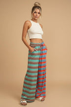 Mixed-Stripe Wide-Leg Pants